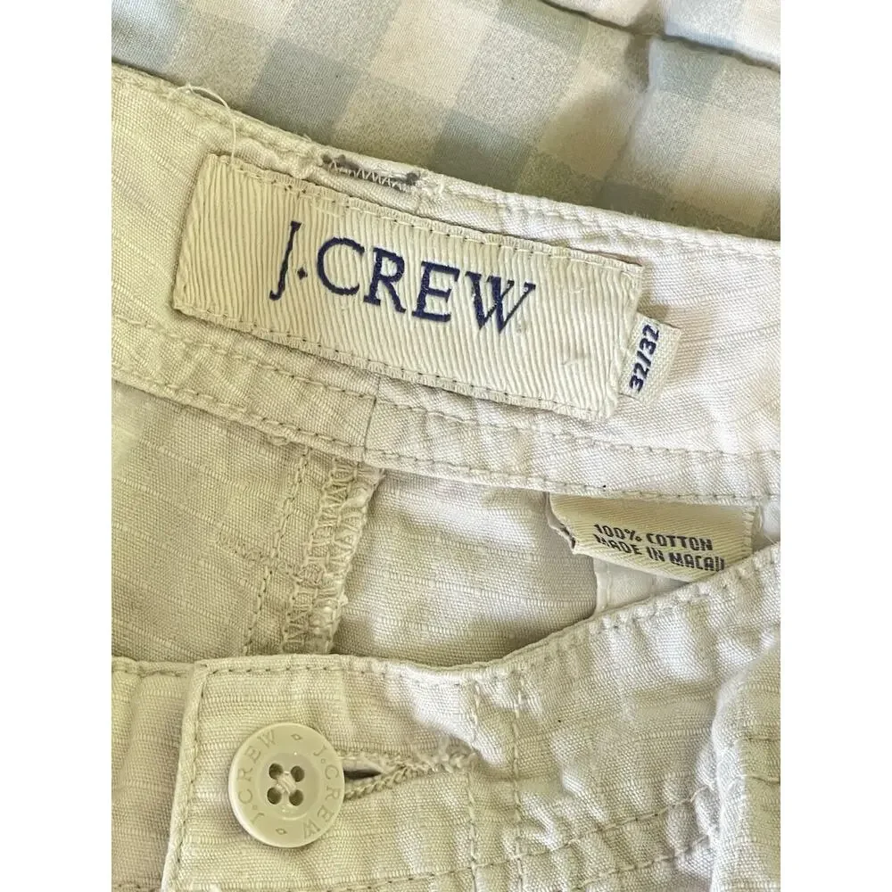 Vintage J.Crew Mens Cargo Pants 32x32 White Ripstop Cotton Military Utility